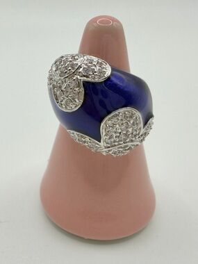 Stunning cobalt blue cocktail ring w/diamond chips, vintage-excellent condition